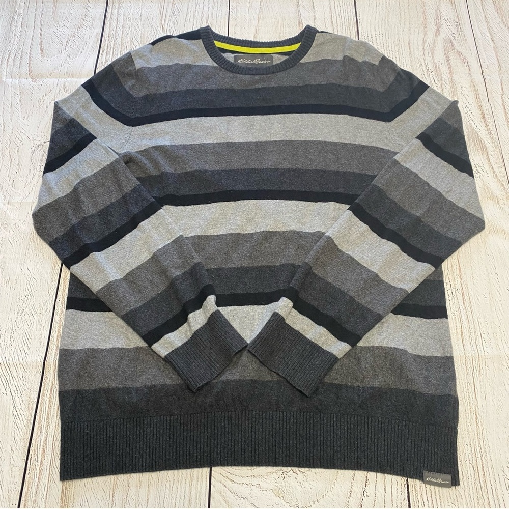 Eddie Bauer Men's Multi-Gray Striped Crewneck Sweater cotton wool blend medium